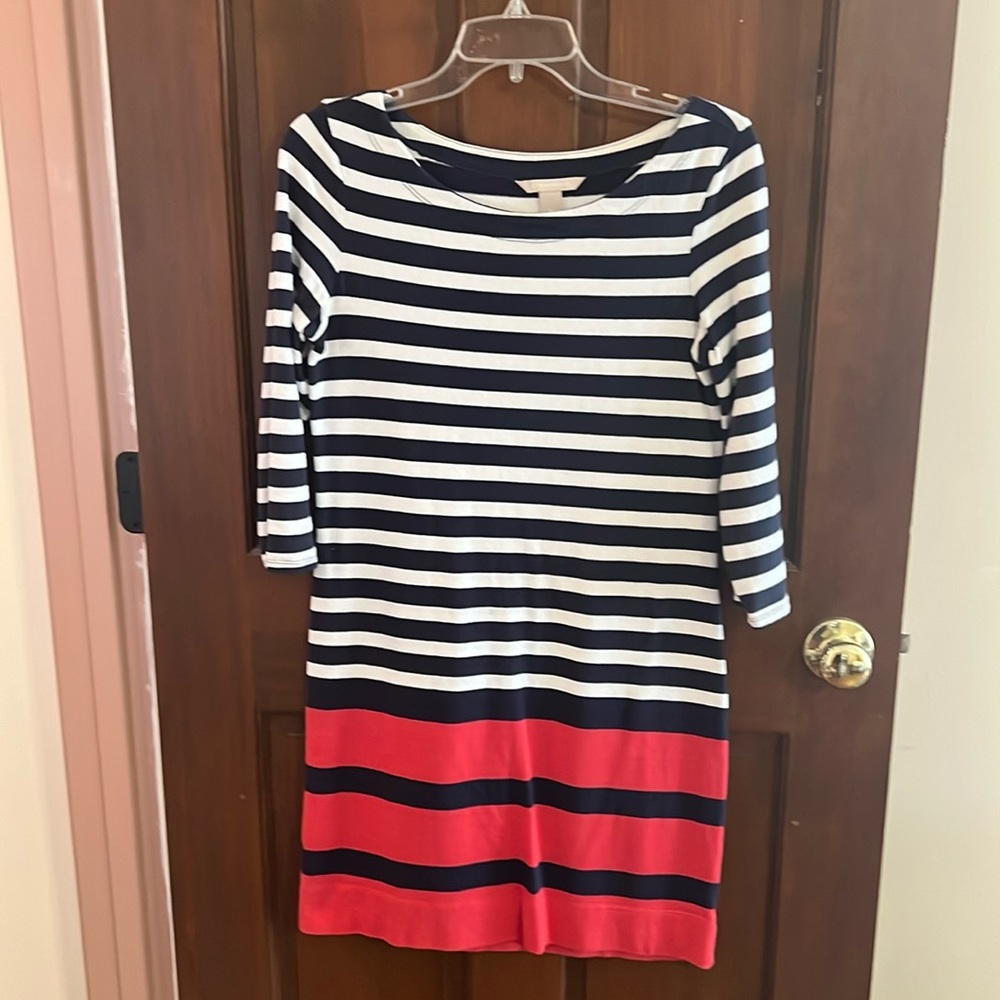 Banana Republic red and navy striped 3/4 sleeve dress XS